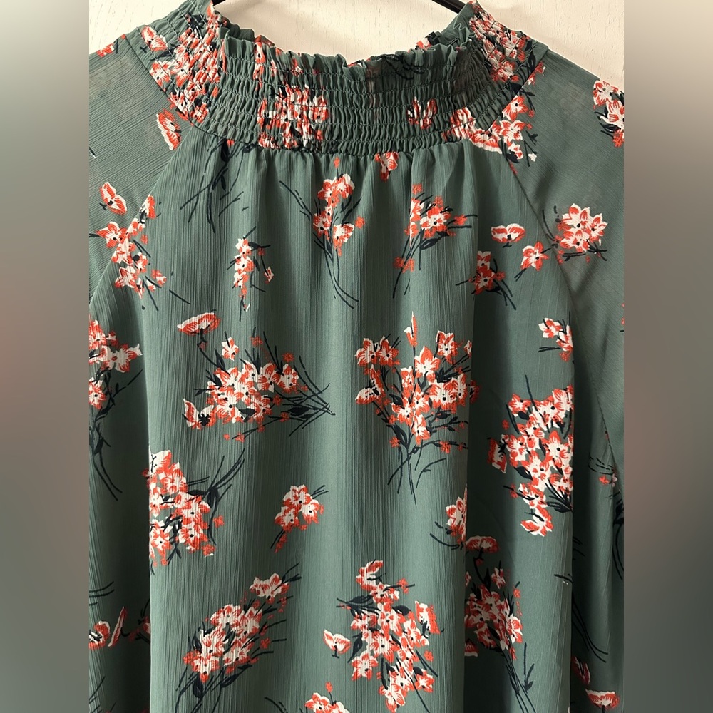 Madewell Green Mockneck Butterfly Garden Blouse - Picture 5 of 12